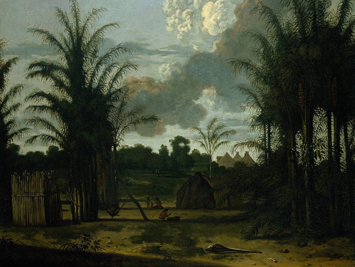 Schilderij Plantage in Suriname van Dirk Valkenburg, rond 1707 (Rijksmuseum, publiek domein)
